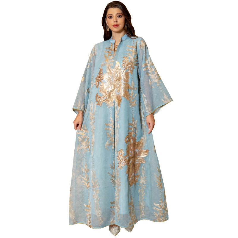 Cross-Border Golden Sequin Embroidered Yarn Women Jalabiya Dubai Arabaya